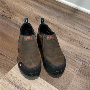 Merrell Women’s Brown and Black Slip-On Trail Loafers with Teal Accents